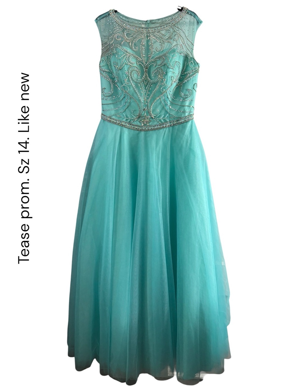 Teal Beaded Tulle Prom Dress